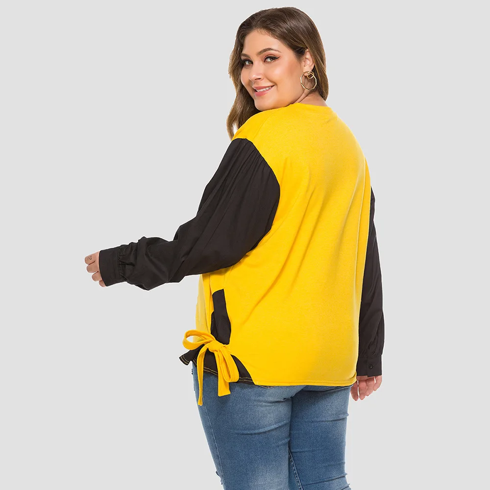 4XL свитшот большого размера для женщин осень зима длинный рукав контрастный цвет элегантная Толстовка свободный размер d женские топы