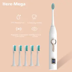 HERE-MEGA ультра sonic Электрический Зубная щётка 3 модели индукции Перезаряжаемые Батарея IPX7 Водонепроницаемый отбеливание зубов 608 белый