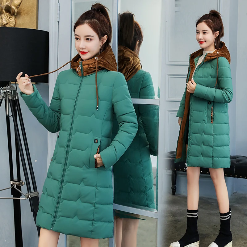 

Fashion Female Winter Jackets and Long Coats 2019 Plus Size Patchwork Hooded Long Parkas Women Wadded Jacket Warm Outwear