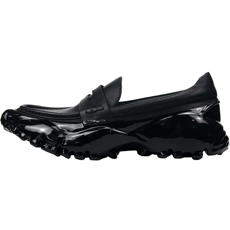 Italian Designer Mens Genuine Leather Dress Shoes Gothic Thick Platform Slip On Loafers Moccasin Gommino Wedding Formal Shoes