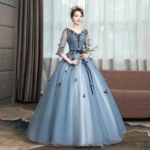 Чистого цвета с длинным рукавом Бальные платья серый бальное платье аппликация из цветов платье для выпускного бала Vestidos de 15 quinceaneras сладкий 16 платье