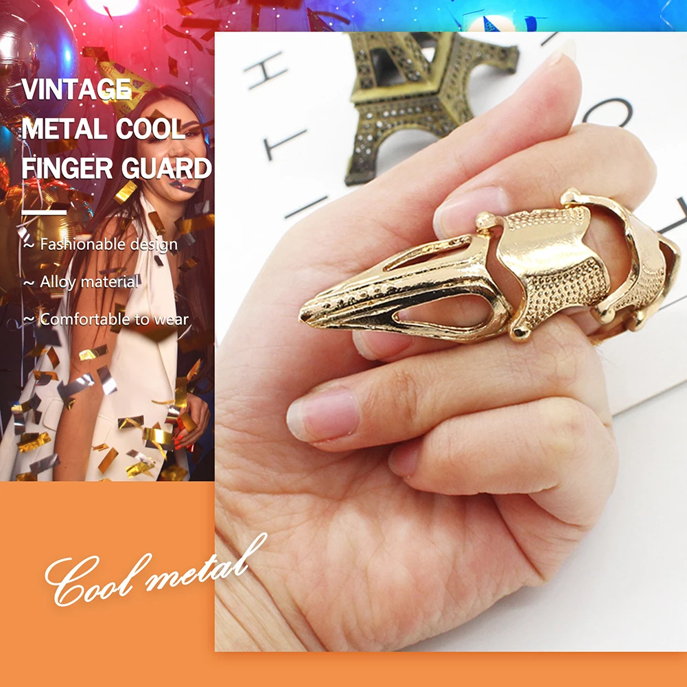 Metal Finger Ring Punk Gothic Rock Scroll Joint Armor Knuckle Cospaly DIY Halloween Decoration