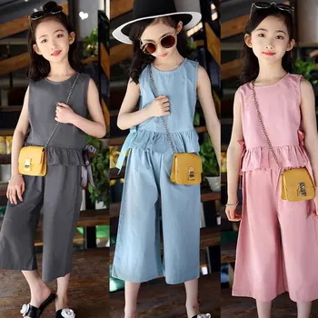 

Fashion Baby Girls Clothes Sets Sleeveless Tops T-shirt+Pants 2Pcs Summer Girls Outfit For Girl 3 4 5 6 7 8 9 10 12 Year Old