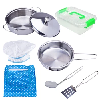 

8Pcs Stainless Steel Pretend Cookware Toy Kitchen Cooking Utensils Playset