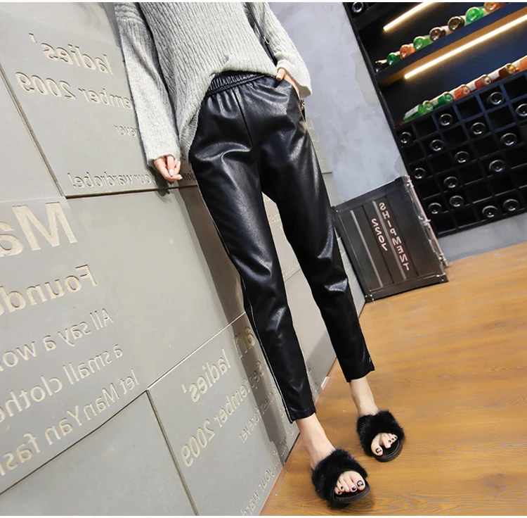 Женские брюки-карандаш с высокой талией, брюки из искусственной кожи, тонкая искусственная кожа, брюки из Харлана, женские узкие брюки с эластичной талией