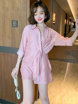 

Stylish Design Elegant Lapel Single-Breasted Shirt + Sling + Casual Shorts Suit Women's Fashion Summer New Style