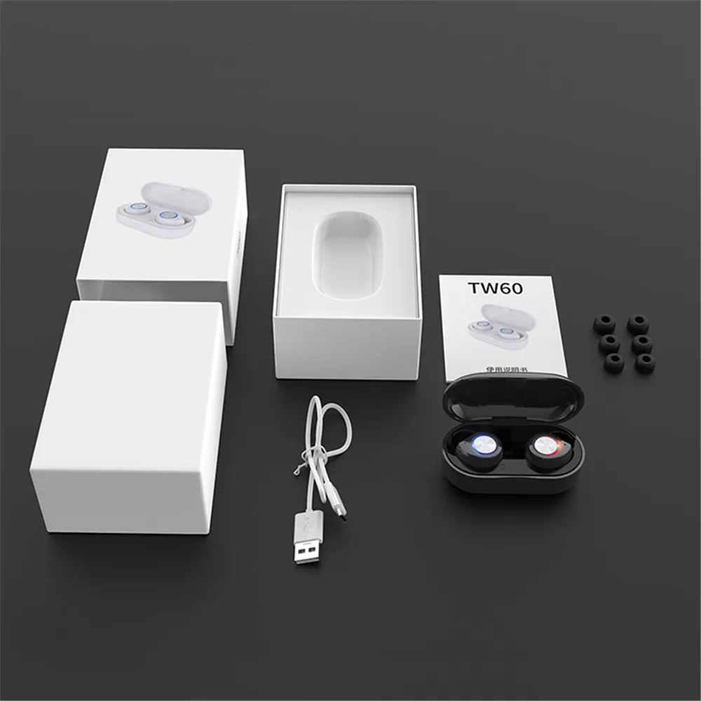Tw60 multi-цветов Hi-Fi стерео Беспроводной гарнитура наушники-вкладыши TWS bluetooth 5,0 наушники с микрофоном громкой связи с зарядный чехол