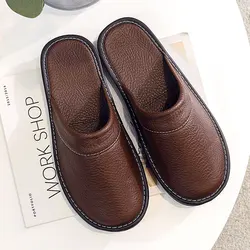 Unisex Spring 2024 Waterproof Leather Slippers - Non - Slip, Anti - Odor, Soft Sole Indoor Slides - CN43 - 44 (Brown)