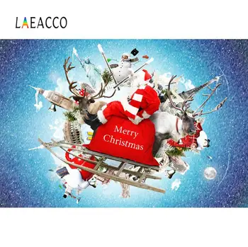 

Laeacco Christmas Sledge Reindeer Festivals Winter Snow Trip Holiday Child Photo Background Photography Backdrop Photo Studio