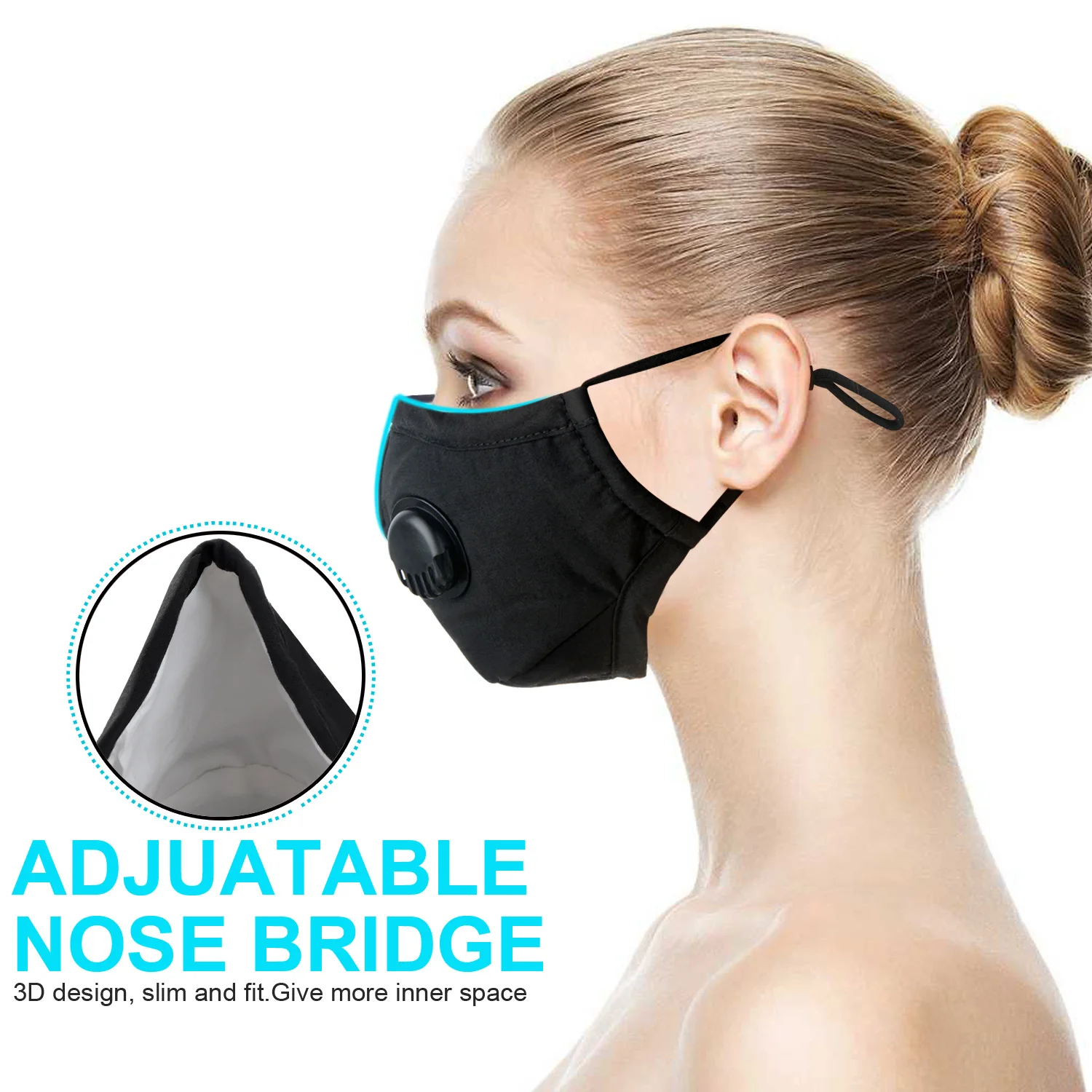 

20Pcs Face Mask Dust Mask Anti Pollution Mask PM2.5 Activated Carbon Filter Insert Black Breathable Valve Mask Mouth Cover