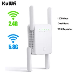 Kuwfi 1200mbps wifi repetidor de banda dupla sem fio wi fi extensor 2.4ghz & 5.0ghz amplificador 802.11ac impulsionador de longa distância wirelesssignal