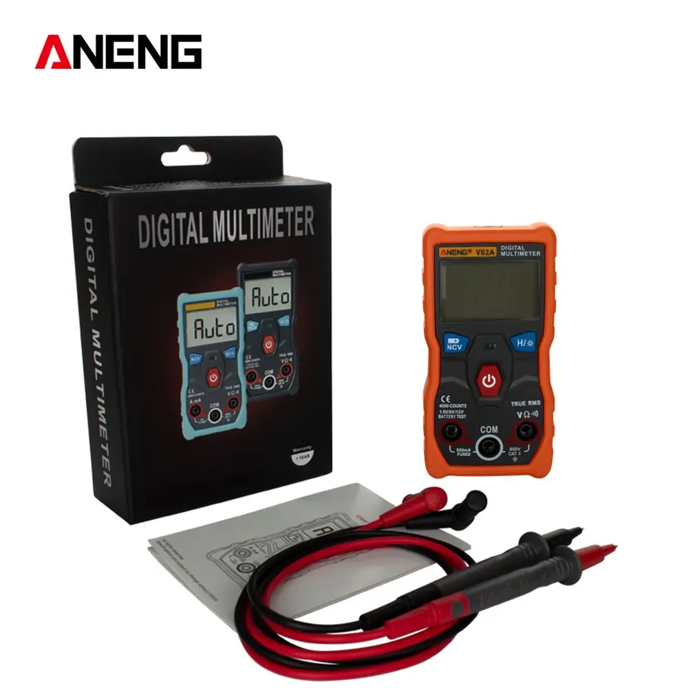 Aneng V02A мультиметр для передачи данных Ncv цифровой ЖК-дисплей Вольтметр переменного/постоянного тока Автоматический диапазон диодное Сопротивление Частота Емкость Тестер