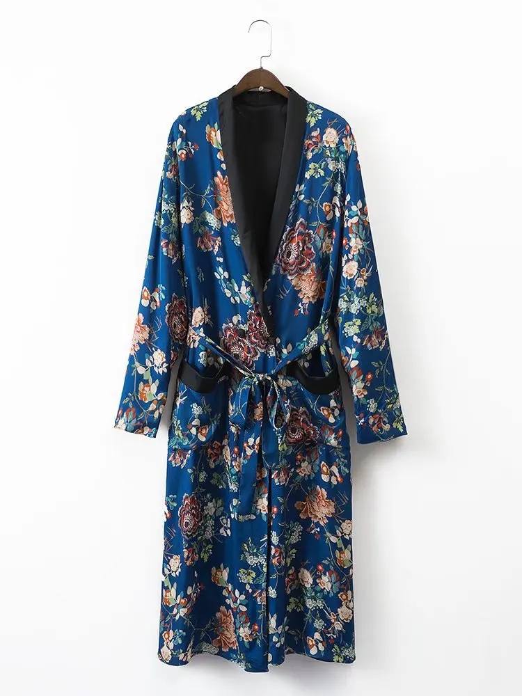 

2017 Western Style Spring And Summer WOMEN'S Dress New Style Flower Printed Long Kimono-Style Coat