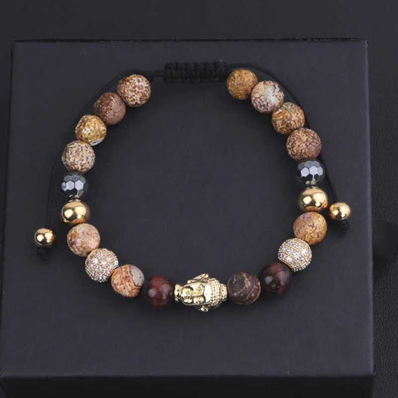 New fashion gold buddha bead bracelet men natural stone macrame bracelet - Image 6