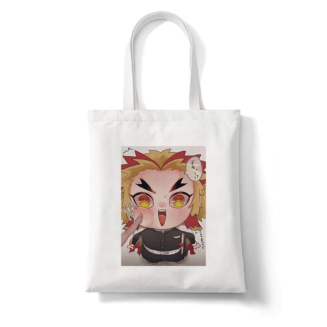 Shopping Bags Shopper Bag Demon Slayer Anime Rengoku Kyoujurou Kimetsu No Yaiba Harajuku Canvas Tote Bag Handbags Shoulder Bags B137K