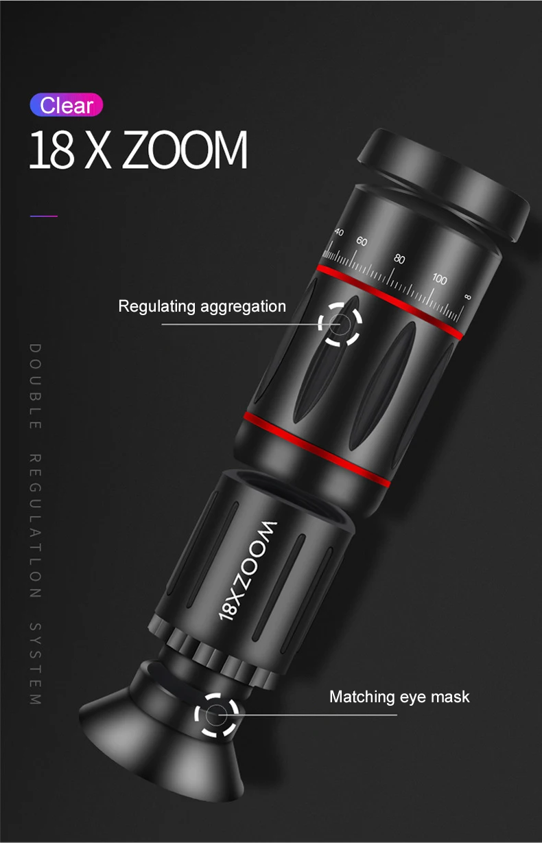 18X Zoom Telephoto Lens 4K HD Monocular Telescope Phone Camera Lens for iPhone Xs Max XR X 8 7 Plus Samsung Smartphone Mobile