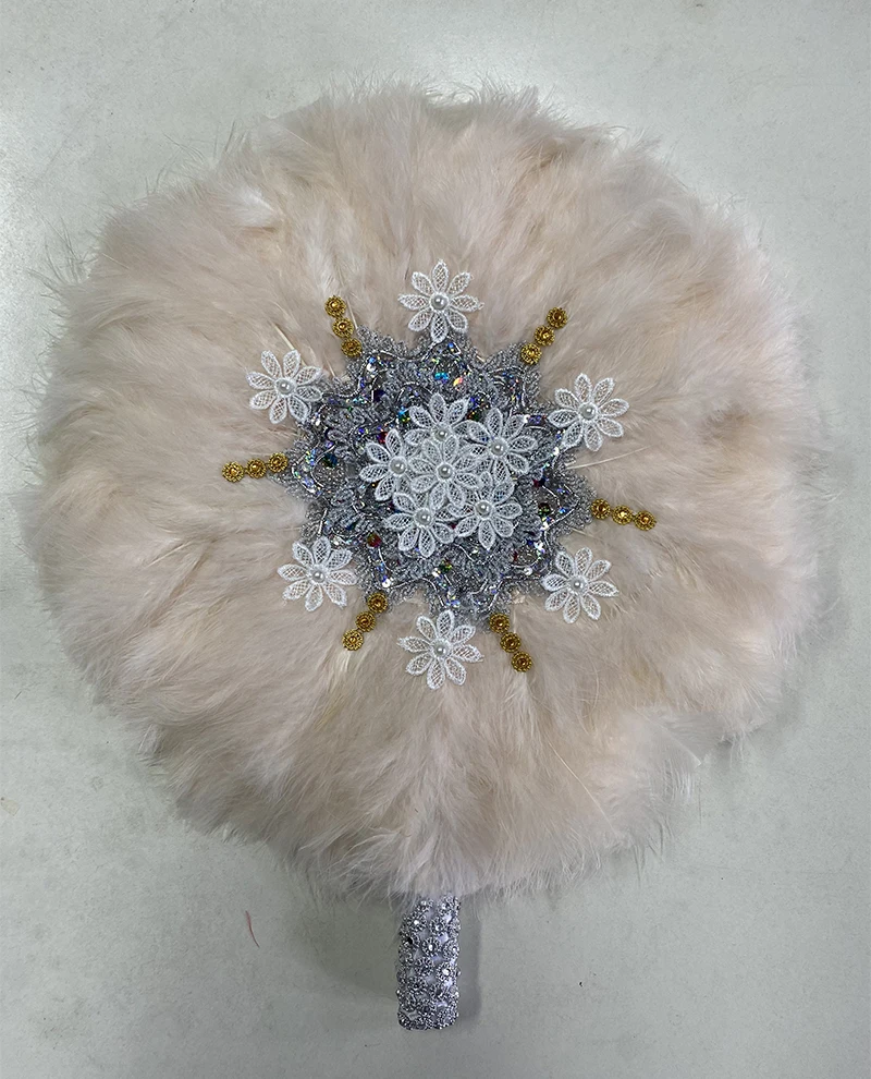 

ESEWING 1Pc/bag 2021 New style Double-Side African Soft Feather Hand Fan and Gold Handle Dance Fans for Party Or Wedding