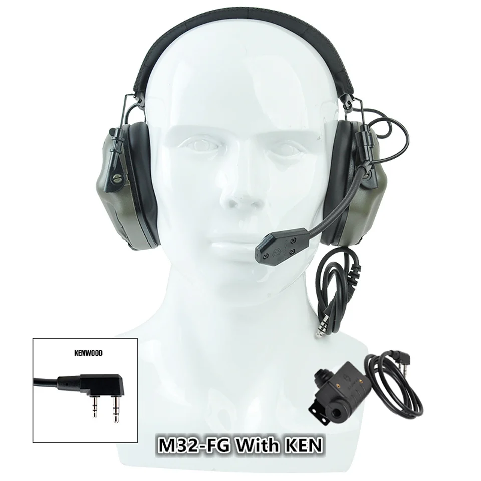 M32-FG with KEN EARMOR тактическая гарнитура и PTT Набор для шумоподавления наушники военная авиация связь Softair наушники стрельба - Цвет: M32-FG with KEN