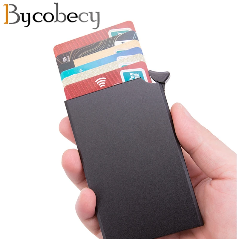 Bycobecy Тонкий чехол для ID карты унисекс RFID Противоугонный кредитный держатель для карт автоматически твердый металлический банк Кредитная карта бизнес мини