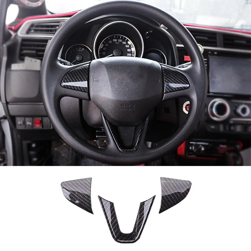 

For Honda FIT JAZZ 2014-2018 ABS Matte and Carbon fibre Car Steering wheel Button frame cover trim car styling accessories 3pcs