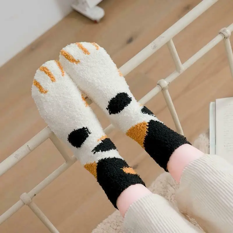 Women Winter Fluffy Fuzzy Warm Slipper Socks Cute Cat Paw Home Sleeping Hot Sale Animal | Женская одежда