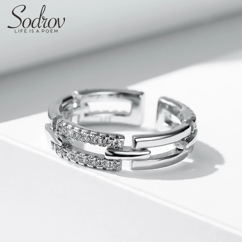 SODROV серебряные кольца из серебра 925 пробы, ювелирные изделия для женщин 925 пробы серебряные трендовые циркониевые кольца Размер Регулируемое серебряное кольцо