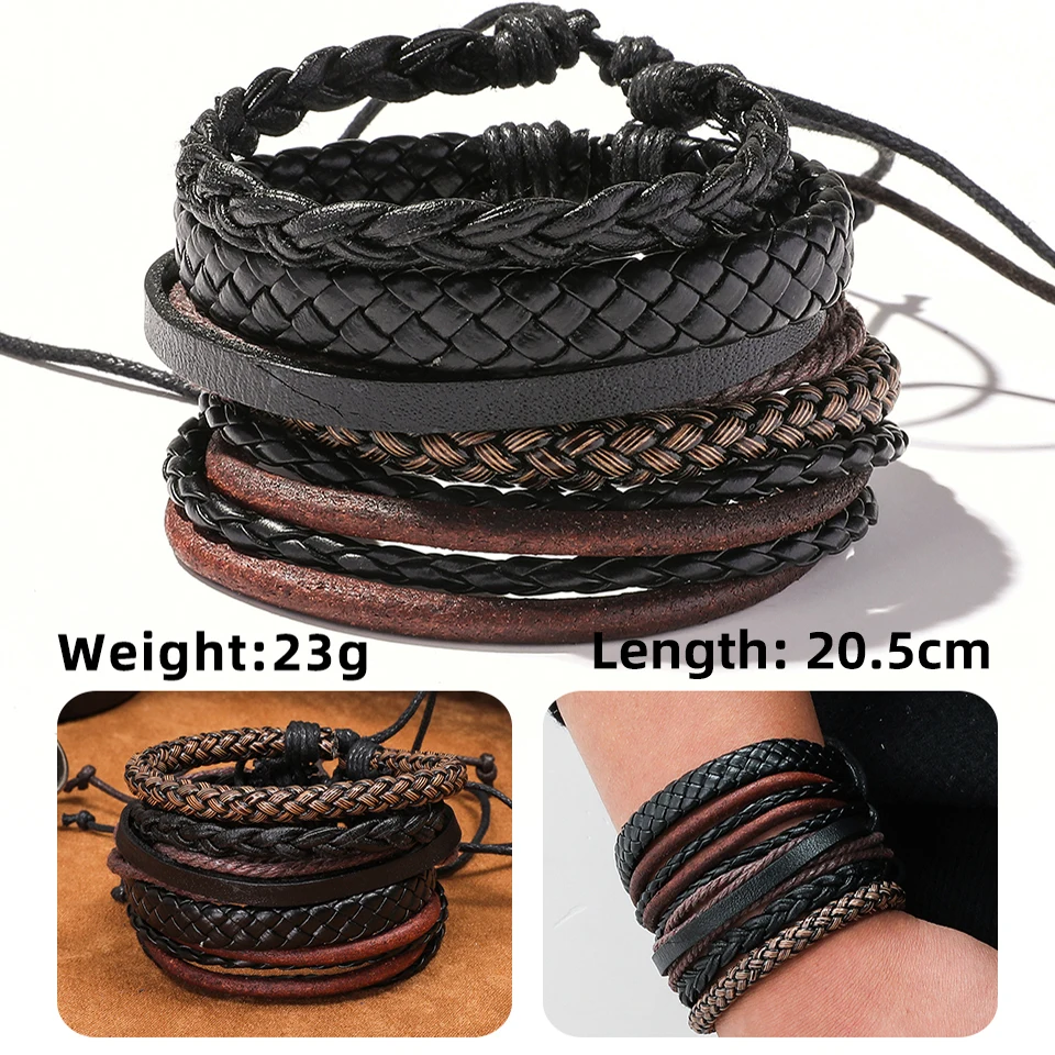 2020 Fashion Handmade Leather Gifts For Men's Bracelet Wooden Beads Father Chain Link Bracelets Bangles Adjustable Male Wristband Jewelry Accesories Wholesale Dropshipping (12)