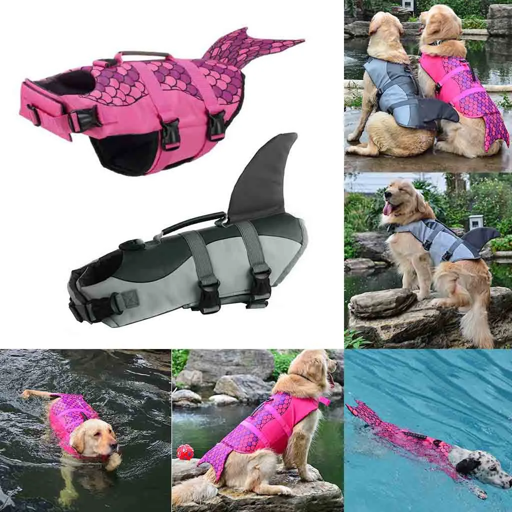 

Pet Dog Swimming Life Jacket Shark Shape Float Vests Buoyancy Aid Costume Fashion Pets Outdoor Swim Oxford Cloth Clothes With Lo