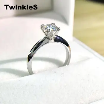

TwinkleS 925 Sterling Silver Perfect Cut 1ct Passed Diamond Test Moissanite Ring VVS1 Excellent Quality Gem Wedding Rings Women