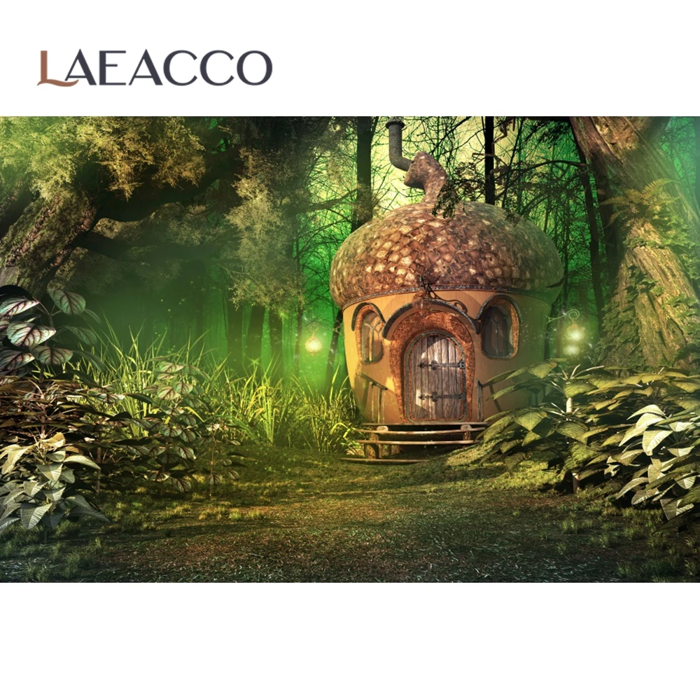Laeacco фон для фотостудии с зеленым лесным деревом сказочным домом травой