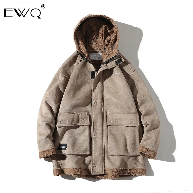 EWQ/Модная Мужская одежда Осень Зима Высокая уличная куртка повседневная с капюшоном Свободное длинное утепленное пальто для мужчин 19H-a130