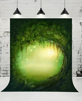 

VinylBDS Green Fairy Tale Forest Backdrops Baby Dream Tree Hole Backdrop Nature Scenery Backdrops for Children Photo Studio