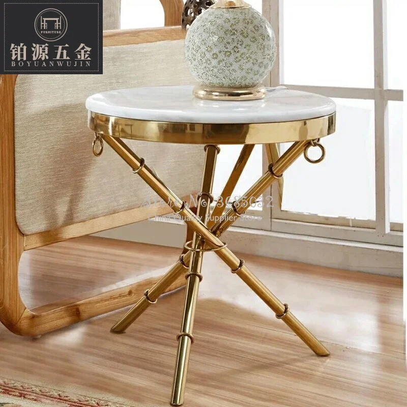 Esquina Dorada Mesa De Centro Redonda Chapada En Oro Esquina De Acero Inoxidable Mesa Lateral De Marmol Aliexpress