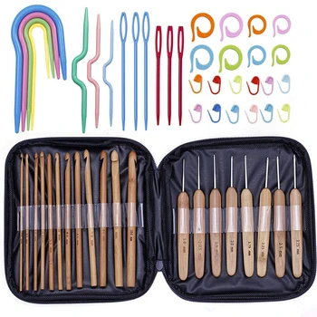

Imzay Bamboo Crochet Hooks Knitting Needles Crochet Hook Set Cable Stitch Holder Plastic Locking Stitch Maker Weave Craft Tools