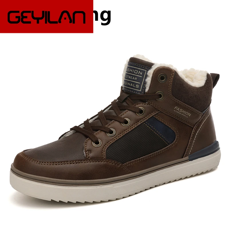 

Fashion Men Boot Men Working Shoes Plus Size 39~45 Warm Ankle Botas Hombre for Leather Men Outdoor Winter Plush Boots Shoes Men