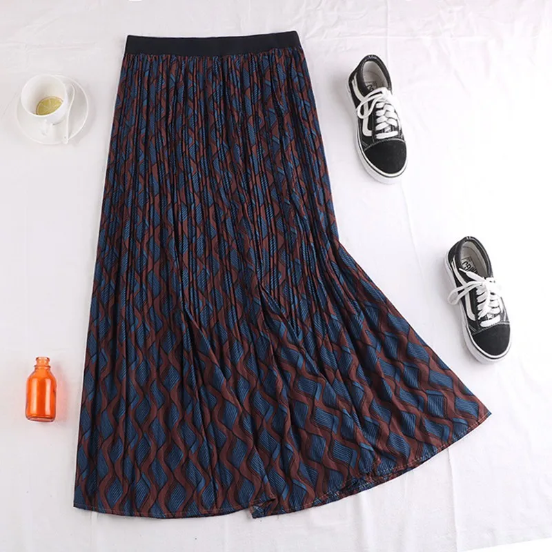 Полосатая плиссированная юбка, весенние юбки в стиле ретро, подходящая по цвету плиссированная тонкая юбка, уличный стиль, до середины икры, в стиле ампир