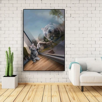

Tiger In Heart Poster Animal Pictures Motivational Posters Wall Art Canvas Cat and Tiger Painting Office Home Wall Decorations