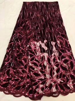 

African Lace Fabric 2018 French Velvet Net Lace new wine lace fabric 5yard High Quality African Tulle Lace Fabric Wedding