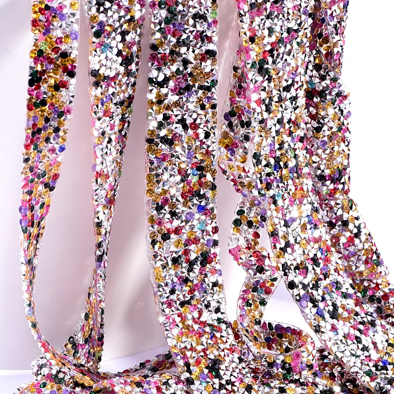 Prajna 1 Yard Mix Colors Resin Iron On Rhinestone Hot Fix Glitter Strass Tape Rhinestones Chain Ribbon DIY Garment Decorations Z | Дом и сад