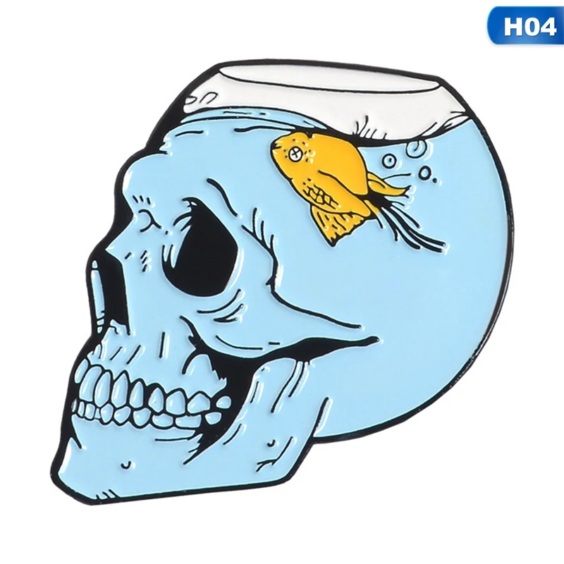Хэллоуин серии эмалированная булавка Скелет аквариум значок черепа брошь сумка джинсовая рубашка лацкан булавка готическое ювелирное изделие в виде кошки подарки 1 шт