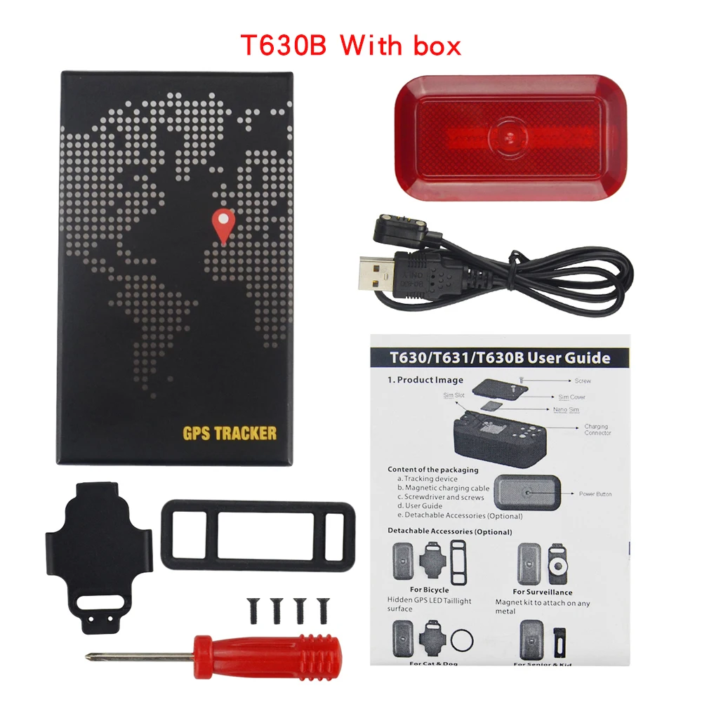 T630B gps отслеживание для автомобиля, велосипед слежения GSM локатор встроенный флэш светодиодный свет Глобальная система позиционирования gps трекер - Цвет: With box
