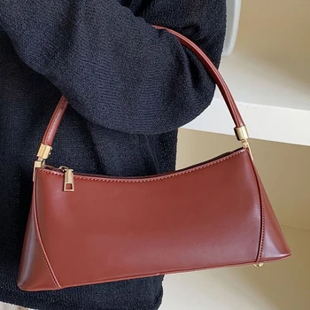 

retro Solid Color PU Leather Handbag For Women 2020 Shoulder portable small Bag fashion armpit bag Luxury Hand Bags female Totes
