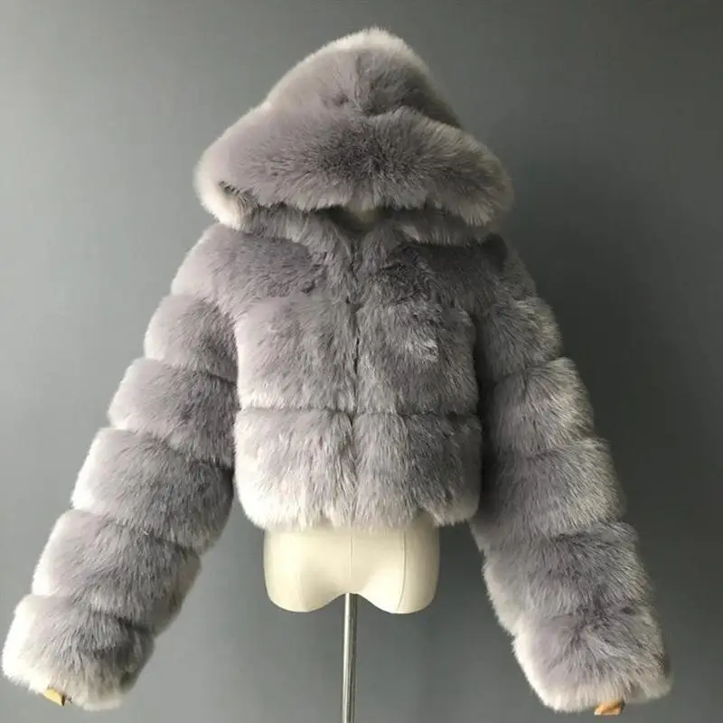 Moda com Capuz Cabolsa de Pele do Falso Inverno Quente Feminino Plush Cor Colheita Peludo Diário Cabolsa Casual Femme Elegante G1i6 S-3xl 20 Inverno quente moda com capuz casaco de