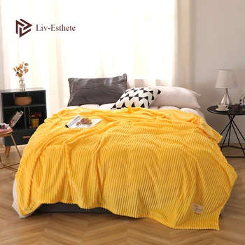 

Liv-Esthete Yellow Solid Blanket Flannel Office Aircraft Bed Sofa Active Printing Throw Blanket Portable Travel Cover Blanket