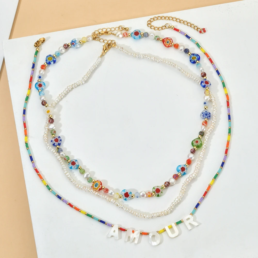 ZMZY 1PC Seed Beads Shell AMOUR Necklace for Women Fashion Pearl