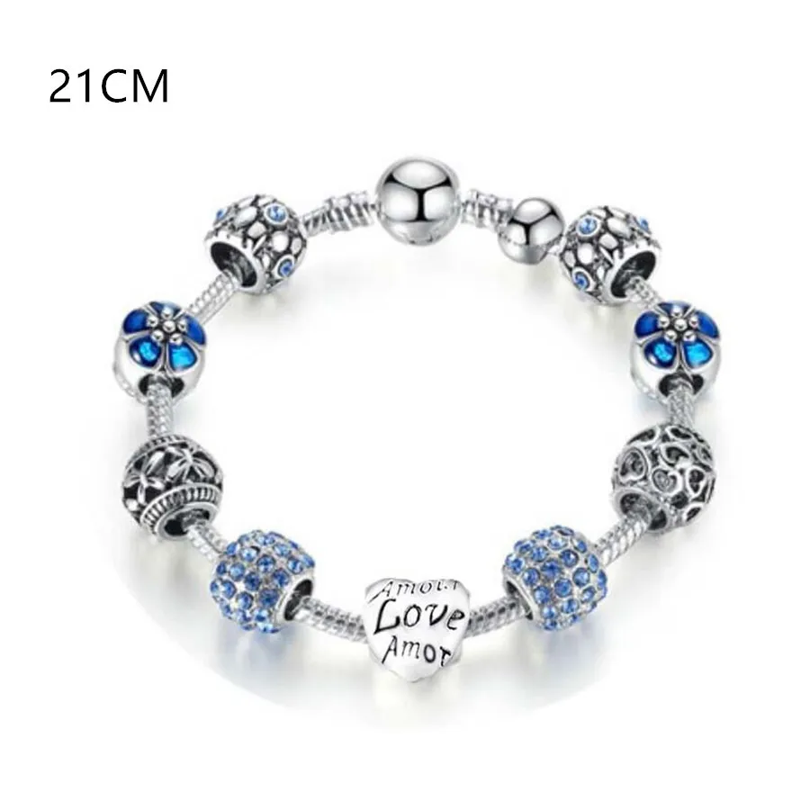 21cm-Blue Модный браслет в форме сердца из бисера для женщин и девушек, ручная работа, цепочка из змеиных костей, браслеты, очаровательные ювелирные изделия - Окраска металла: 21cm-Blue