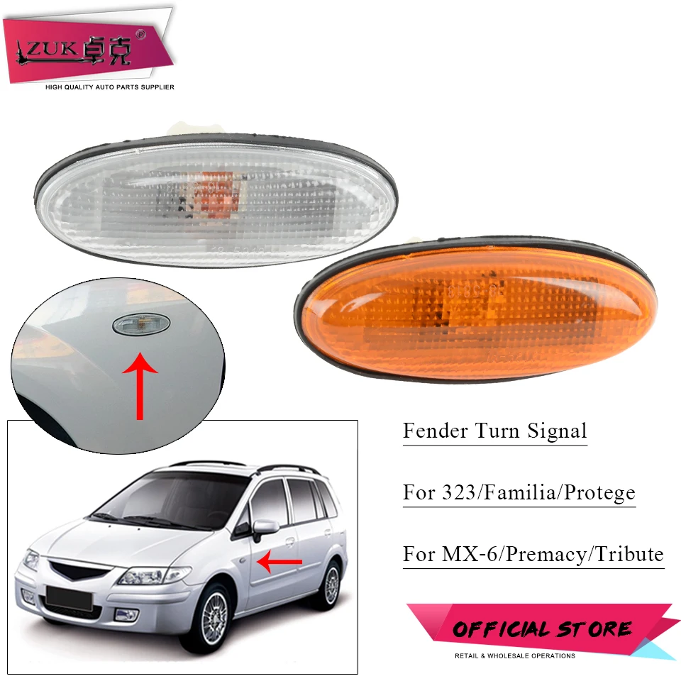 

ZUK Car Fender Marker Lamp Side Turn Signal Light For MAZDA 323 Familia Protege BJ 1998-2003 Premacy MX-6 Tribute 626 Repeater