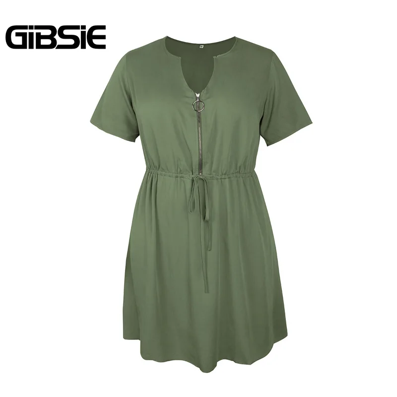 Женское мини платье на молнии GIBSIE повседневное однотонное летнее трапеция с