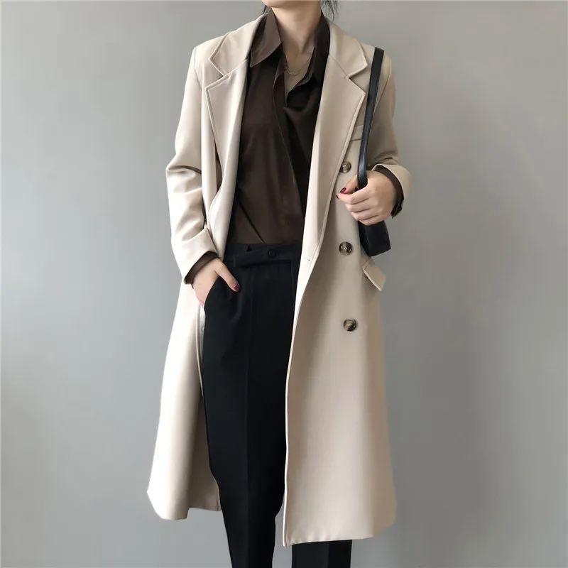 Autumn Women Woolen Coat 2020 Turn Down Collar Double Breasted Long Wool Coat Camel Women Warm Coat Casaco Feminino (4)