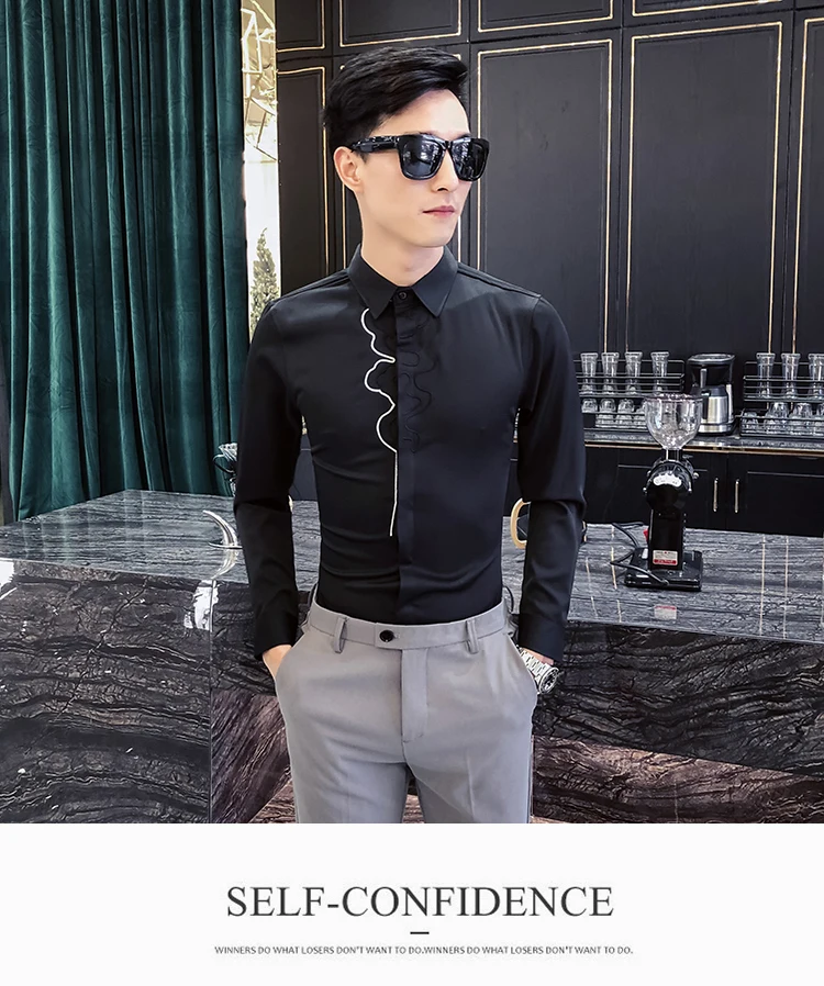 Мужские рубашки с вышивкой, повседневные, облегающие, Camisa Social camiseta Masculina, деловые рубашки, дизайнерские рубашки для смокинга, мужские белые рубашки